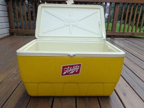 Vintage 70er Jahre Schlitz 48qt Iglu Eistruhe Kunststoff Kühlbox gelb - - Bild 1 von 13