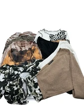 Lot of 9 SheIn Cropped Pullover Tops Size XS Multiple Prints Black White Brown