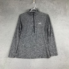Under Armour Womens 1/4 Zip Long Sleeve Mock Neck Gray Fleece Sweater Size MD