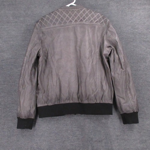 Guess Jacket Adult XL Gray Faux Leather Quilted Bomber Full Zip Pockets - Picture 5 of 9