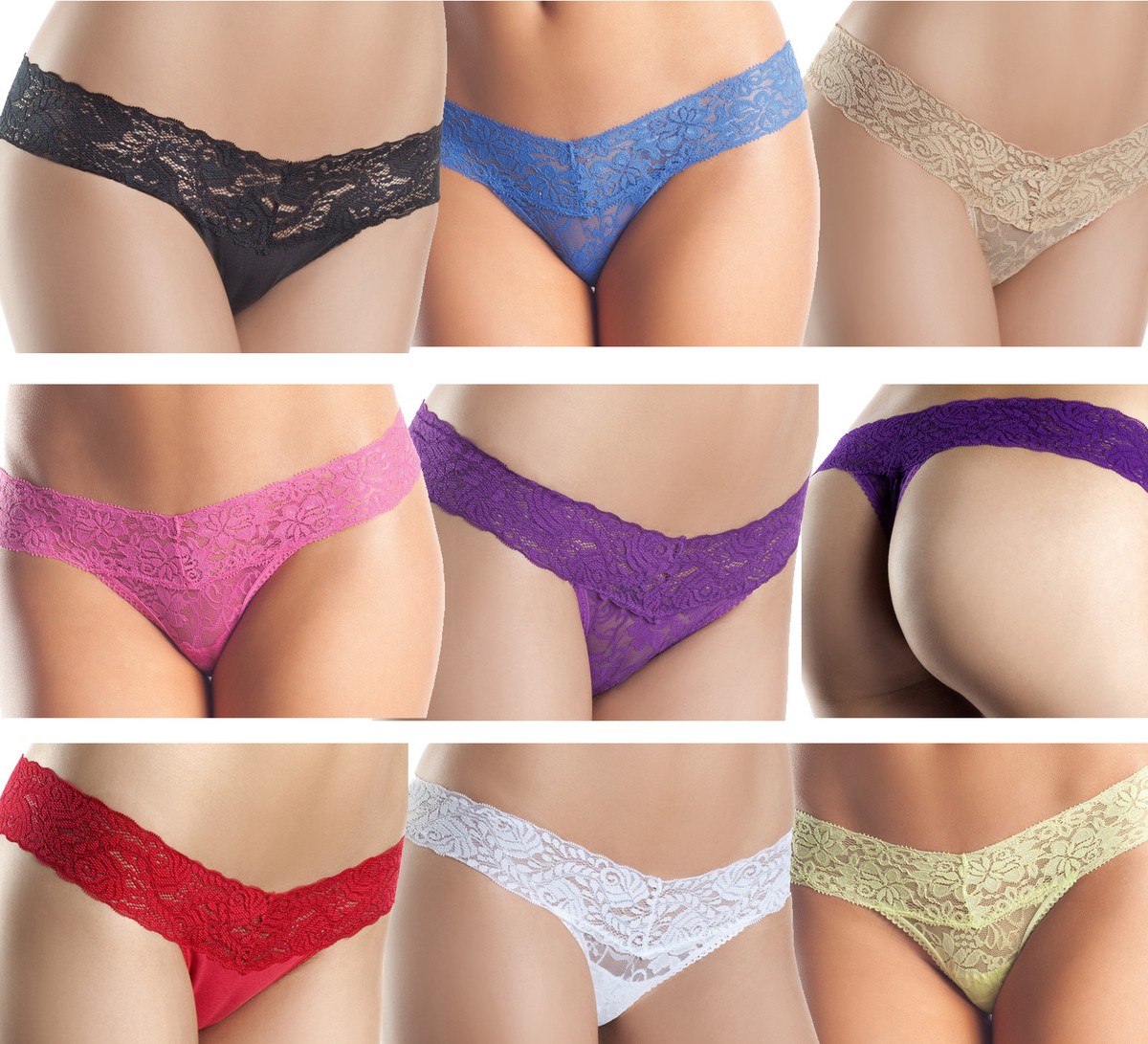 Pantimedias De Encaje Con Corte En V - Rojo En Oferta Tanga De Encaje De Altura Baja Corte En V Bragas Ropa Interior Lencería Bw1160