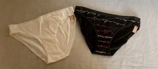 VICTORIA'S SECRET Size M 2pk Black Logo Script  Solid White Logo Band Panties