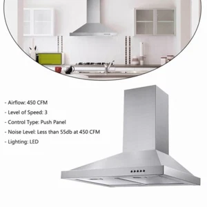 30 Hotte de montage mural de pouce 450 CFM Évent de cuisine sur poêle avec LED lampe