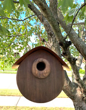 Barrel Bird House Hand-Made with Copper Patina Roof, Cedar Wood Torch Finished