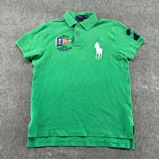 Polo Ralph Lauren Shirt Mens M Green Custom Fit Yacht Club Big Pony Rugby Flag 2