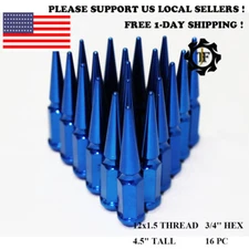 16PC+KEY 12X1.5 FOR FORD BLUE 3/4'' HEX CONICAL SEAT SPIKE WHEEL LUG NUTS