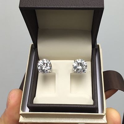 10.00 Ct Stud Earrings Round Brilliant White Yellow Solid 14k Gold Screw or Push