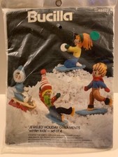 Bucilla "Winter Kids" Set of 4 Jeweled Felt Holiday Ornaments 48622 VINTAGE