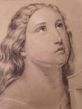 Antike Zeichnung, Josef Kriehuber, 19 Jh. , Engel mit Harfe