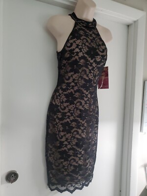 Emerald Sundae Black Midi Dress Womens Halter Lace Sleek | eBay