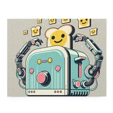 Puzzle (120, 252, 500-Piece) Toaster Robot Vintage Style Retro Art Cute Happy