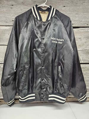 Vintage 90s Nylon Satin Bomber Button Up Jacket Black Adult Large 