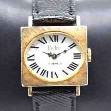 Vintage Swiss Pedre Gold Plated 17 Jewels Women’s Rectangular Dress Watch-Works
