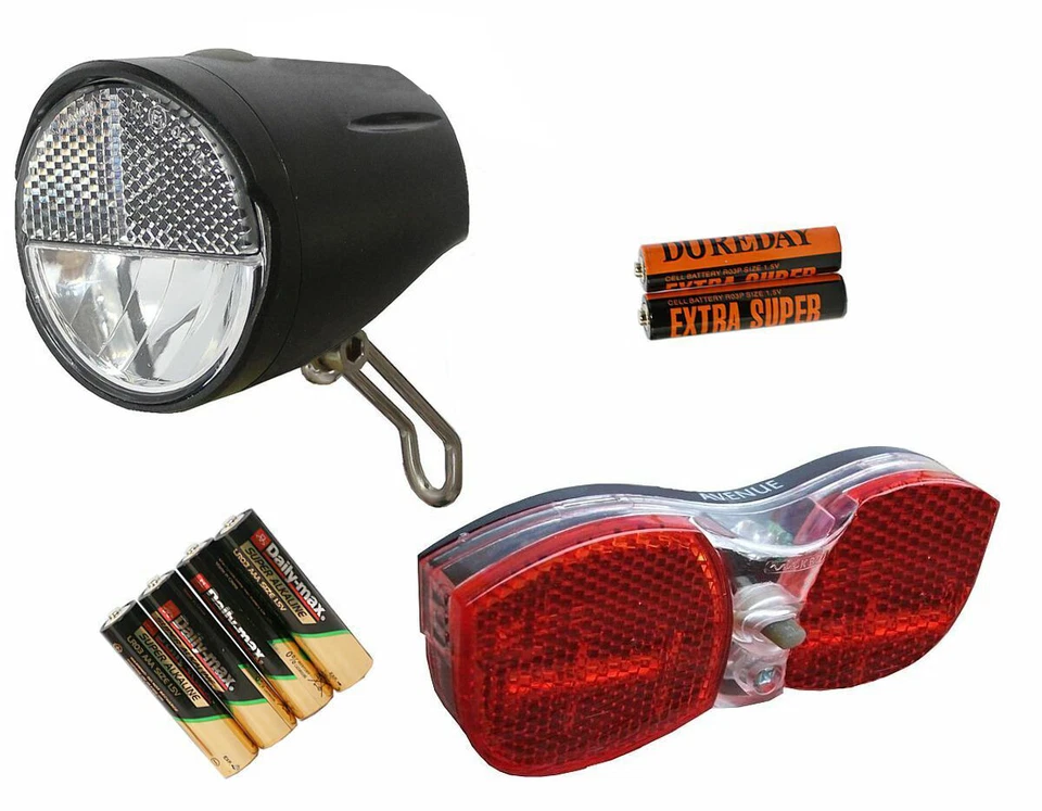 BIKEPARTS LED Batterie-Scheinwerfer Set 20 Lux StVZO Fahrrad Lampe Rücklicht Avenue 4240