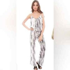 Felicite White Purple Stretch Romper Jumpsuit Spaghetti Strap Drawstring Size 2