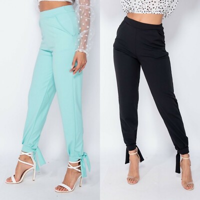 Women High Rise Slim Tapered Cropped Ankle Casual Dress Pants Tie Hem Trousers | eBay Women High Rise Slim Tapered Cropped Ankle Casual Dress Pants Tie Hem Trousers | eBay