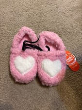 New Wonder Nation Girls Pink White Heart Plush Slippers Sz 11/12 Valentines NWT