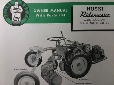 Bolens Huski Ridemaster Tractor Disc Plow &amp; Harrow Impl Owner &amp; Parts ...