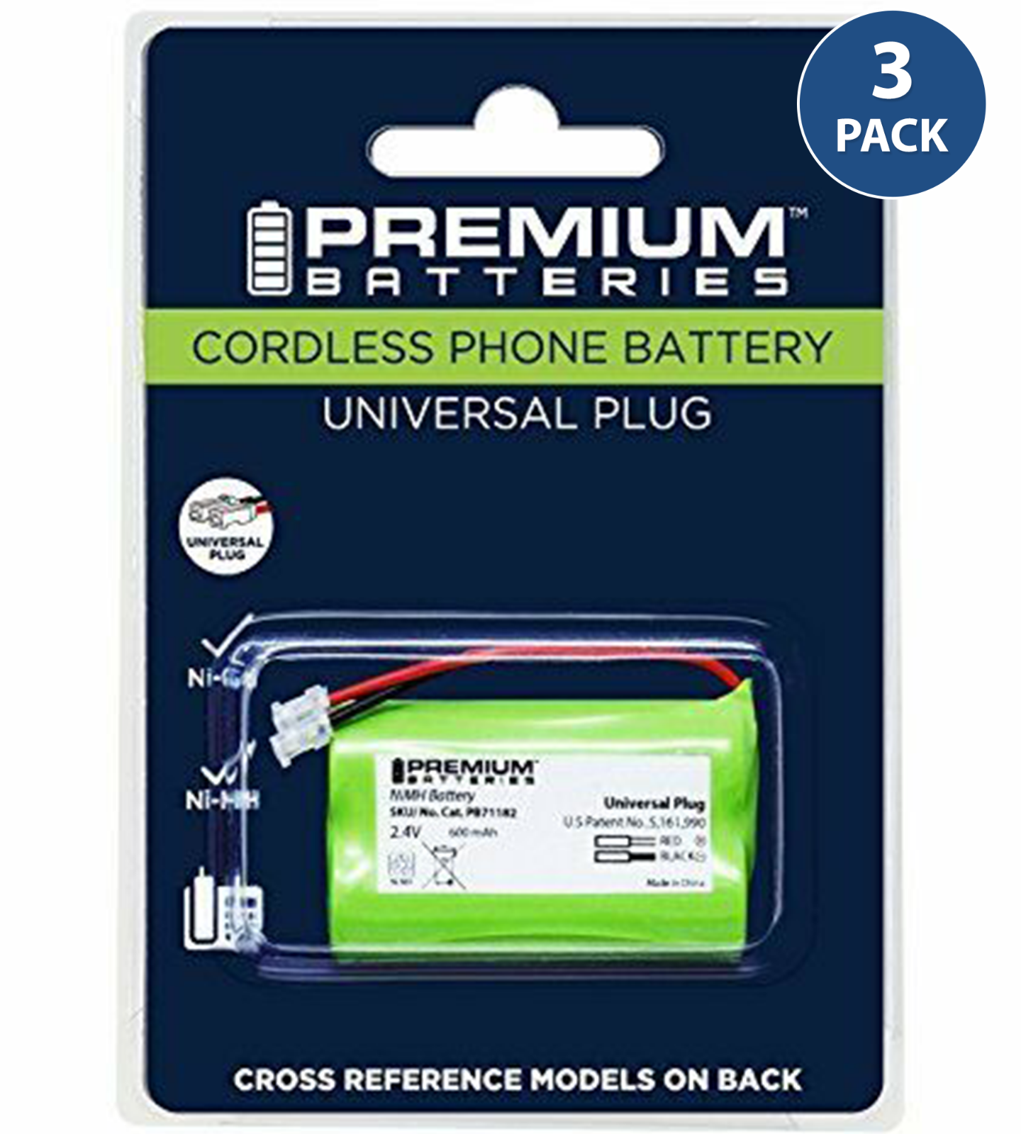 Premium Batteries BT-1007 Universal Cordless Phone Battery AA2 (3 Pack)-image