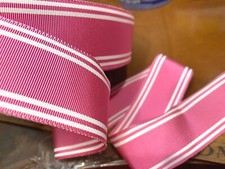 vintage acetate rayon grosgrain trim 1.5" ribbon stripes 1yd USA pink white