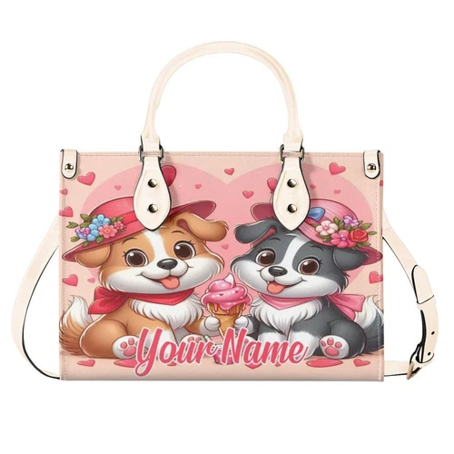 Personalized Cute Dog Valentine Day Luxury Women PU Leather Handbag, Valentine