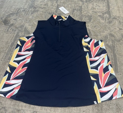 New Lady Hogan Polo Shirt Women's Plus Sz 3XL Blue multi Golf 1/4 Zip Sleeveless
