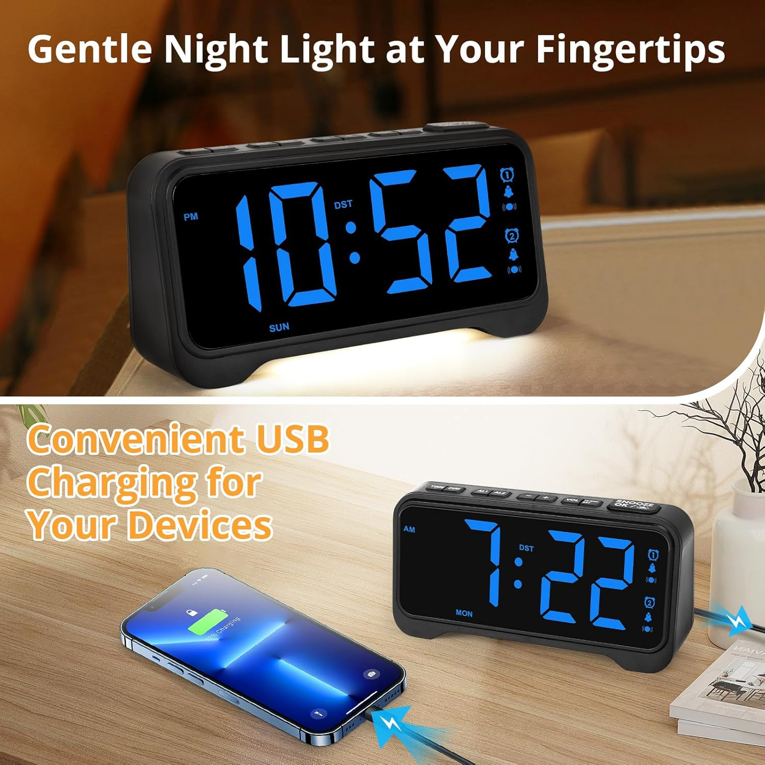 Loud Alarm Clock Heavy Sleepers Adults Vibrating Bed Shaker 