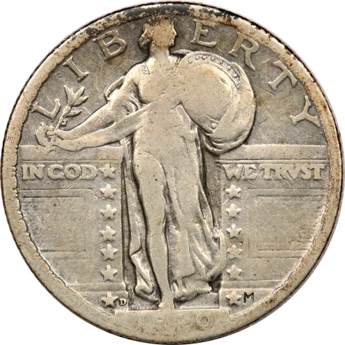 1920-D Standing Liberty Quarter 25C, Very Good VG