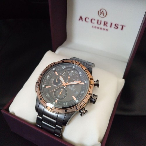 Uk Accurist Chronograph Watch 7071 Gunmetal Rose