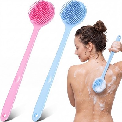 2 Pack Silicone Back Scrubber for Shower with 15'' Long Handle Double-Sided Ba...