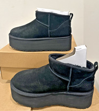 UGG Women Size EU 39 US 8 Classic Ultra Mini Platform Boots Black Wool Plush