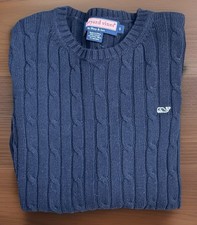 Vineyard Vines Sweater Cable Knit Fisherman Chunky Pullover Whale Logo Navy Sz S