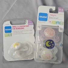 2 Pack MAM Small Lightweight Pacifiers For Newborns  0-6 Mo Night BPA Free
