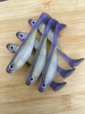 4” Swim Baits Hand Poured Soft Plastic,Pearl Belly,Gold Vein, Smoke Back 3D Eyes
