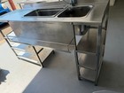 Commercial Stainless Steel Cocktail Bar Sink Unit Double Bowl Shelving Catering