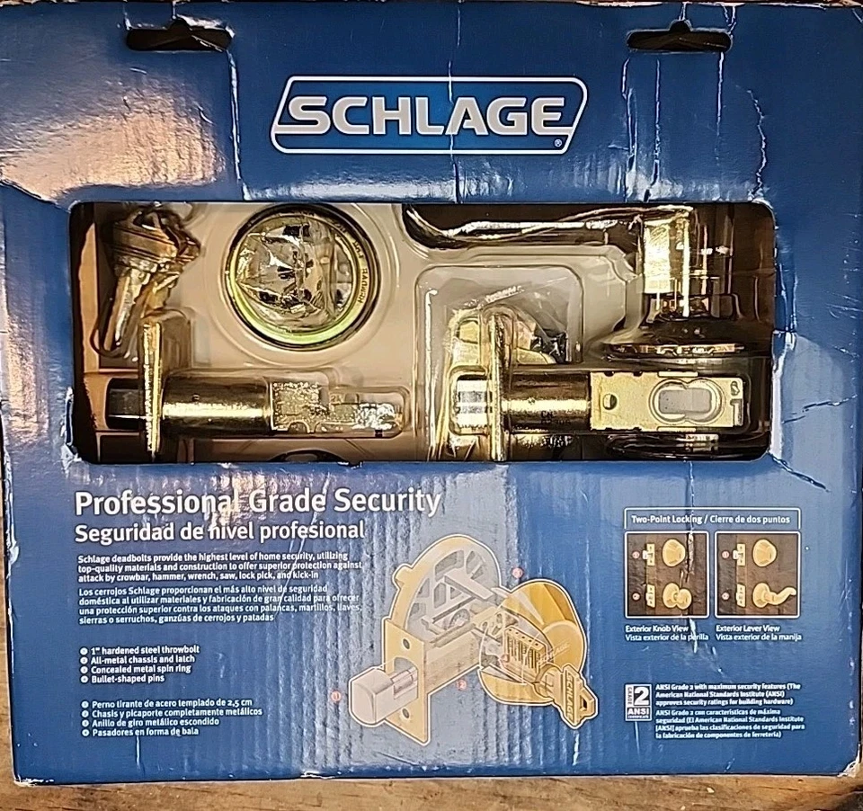 Cerrojo de seguridad Schlage de latón brillante para puerta derecha grado profesional FB350N Foto 3 de 4