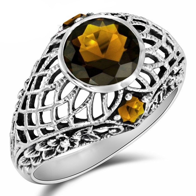 2CT Heat Treated Smoky Topaz 925Sterling Silver Filigree Ring Jewelry Sz 9 XB3-8