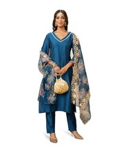 Women's Kurta Pant Set with Embroidered Organza Dupatta