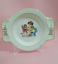 Vintage Homer Laughlin 1940s Baby Bowl Plate Dish Porcelain with Handles 7 3/8''