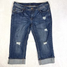 VIGOSS Capris Jeans Womens 34 34x21 Cuff Mid Rise Embroidered Stretch Whiskers