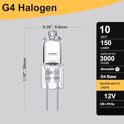 Halogen 10 Watt 12 Volt Glühbirnen 2 Pin G4 Sockel - 10 Stück lang G4 10W - 10er Pack - Bild 5 von 8