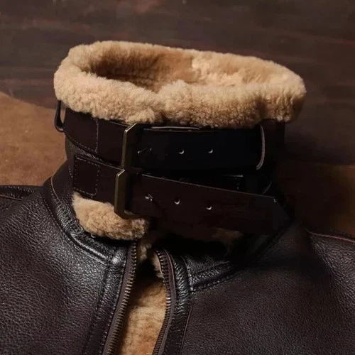 Mens B3 Aviator Shearling Leather Jacket Brown Flight Bomber Coat Christmas Gift image 7