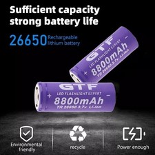 2PCS 26650 3.7V Battery Rechargeable Capacity 8800mAh Flashlight Battery HOT