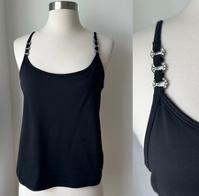 White House Black Market Black Tank Top Y2K Vintage Rhinestone Medium USA MADE