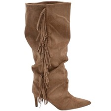 Stivale alto slouchy camoscio beige donna linea Basic con tacco a spillo kitten 