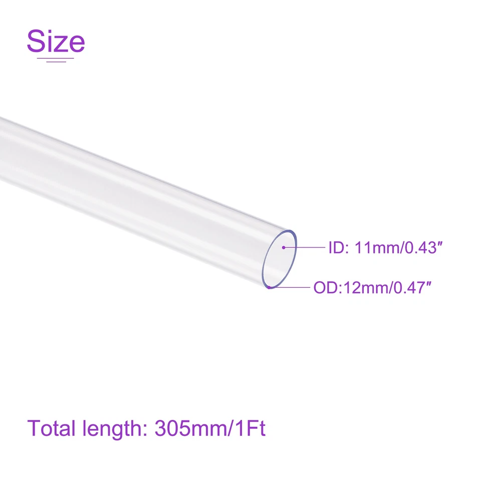 2Pack 11mm(7/16")x12mm(15/32")x1Ft Clear Rigid Tubing Pipe for Plumbing - Изображение 3 из 4