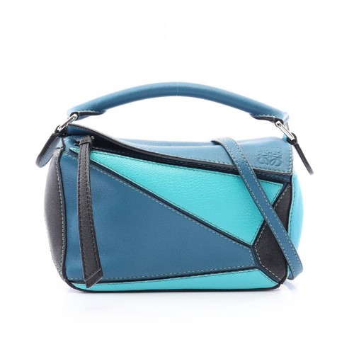 LOEWE Puzzle Bag Mini 2WAY Handbag Bag Leather Blue Used