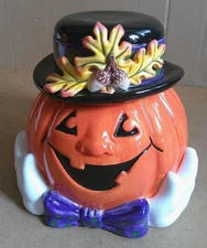 Fitz and Floyd "Derby" Pumpkin Jack-O-Lantern COOKIE JAR