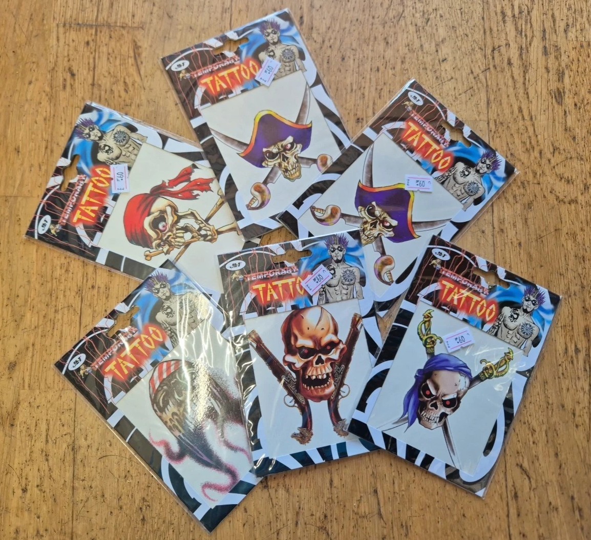 6 mixed Pirate Tattoos Pirates Temporary Tattoos Skulls tattoo transfers boys