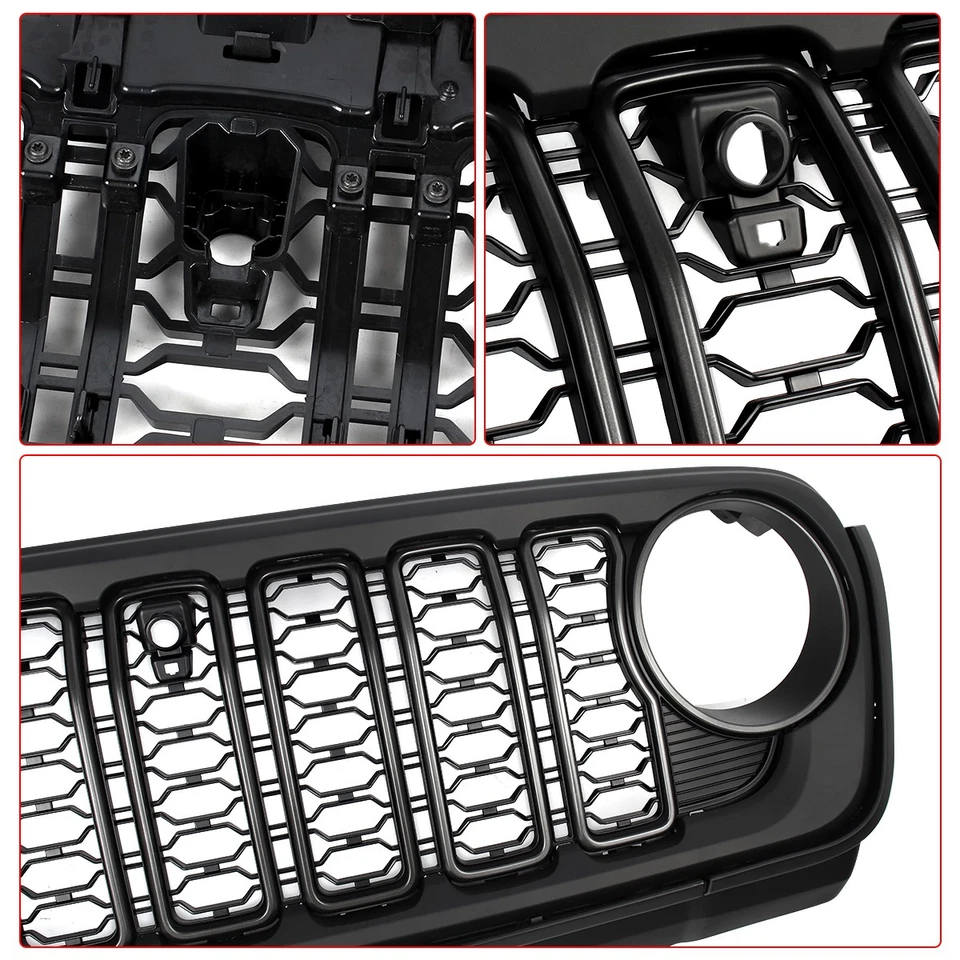 For 2018 2017 2019-2024 Jeep Wrangler JL Gladiator JT Front Grille Matte Black Foto 3 de 4